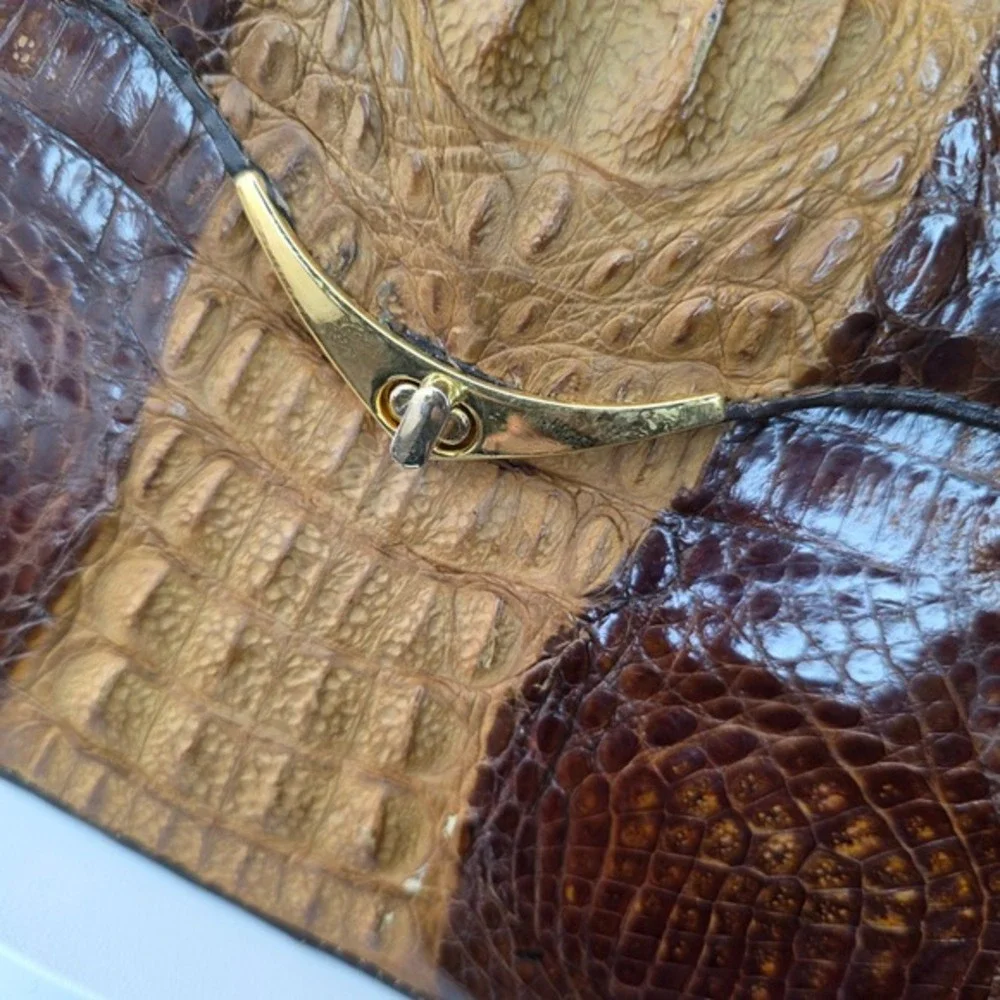 Vintage‎ Two Tone Brown Hornback Crocodile Skin Shoulder Bag Handbag - Picture 11 of 16